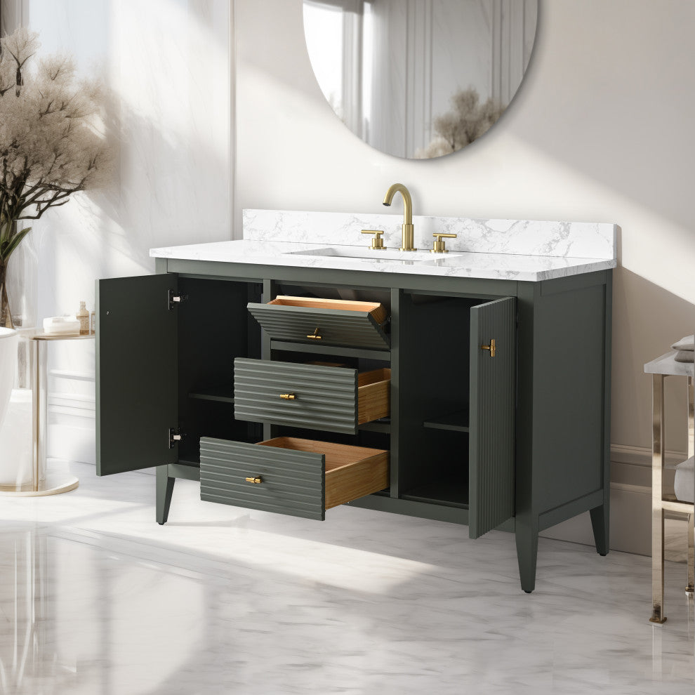 Vanity Art Freestanding Vanity, Vintage Green, 48", Single Sink, Golden Brushed