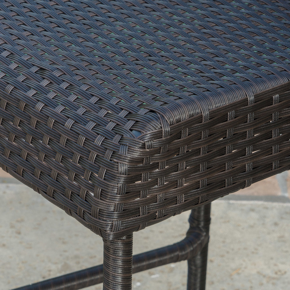 GDF Studio Trestle Outdoors Dark Brown Wicker Bar Stools, Set of 2