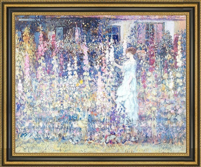 Frederick Carl Frieseke Hollyhocks Framed Premium Canvas Print, 20"x25"