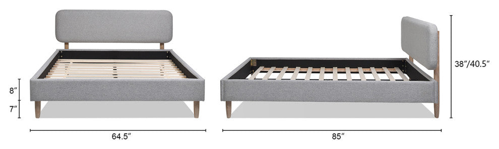 Diego Low Upholstered Platform Bed, Light Gray Polyester, Queen