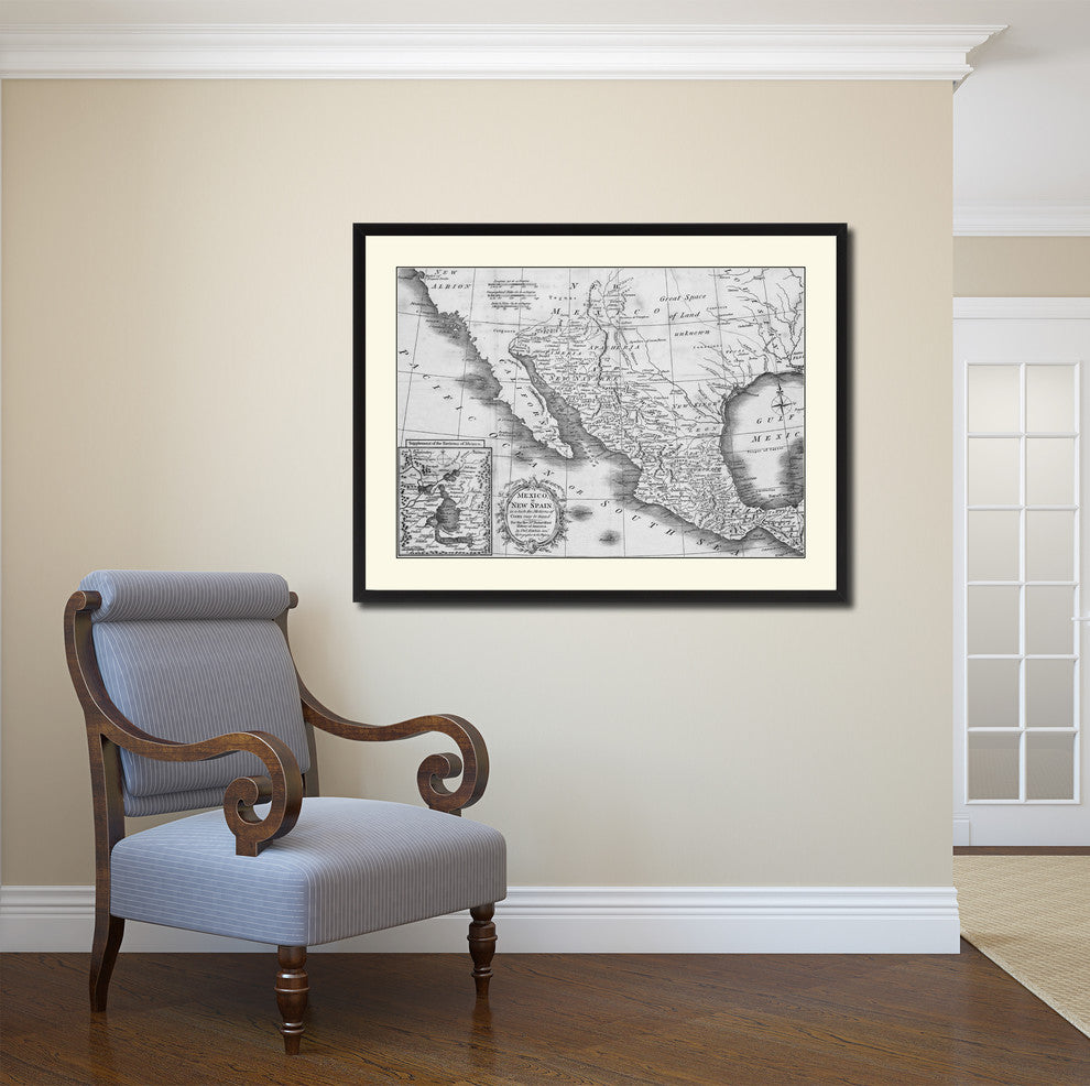 Mexico Vintage B&W Map Canvas Print, 16"x21"
