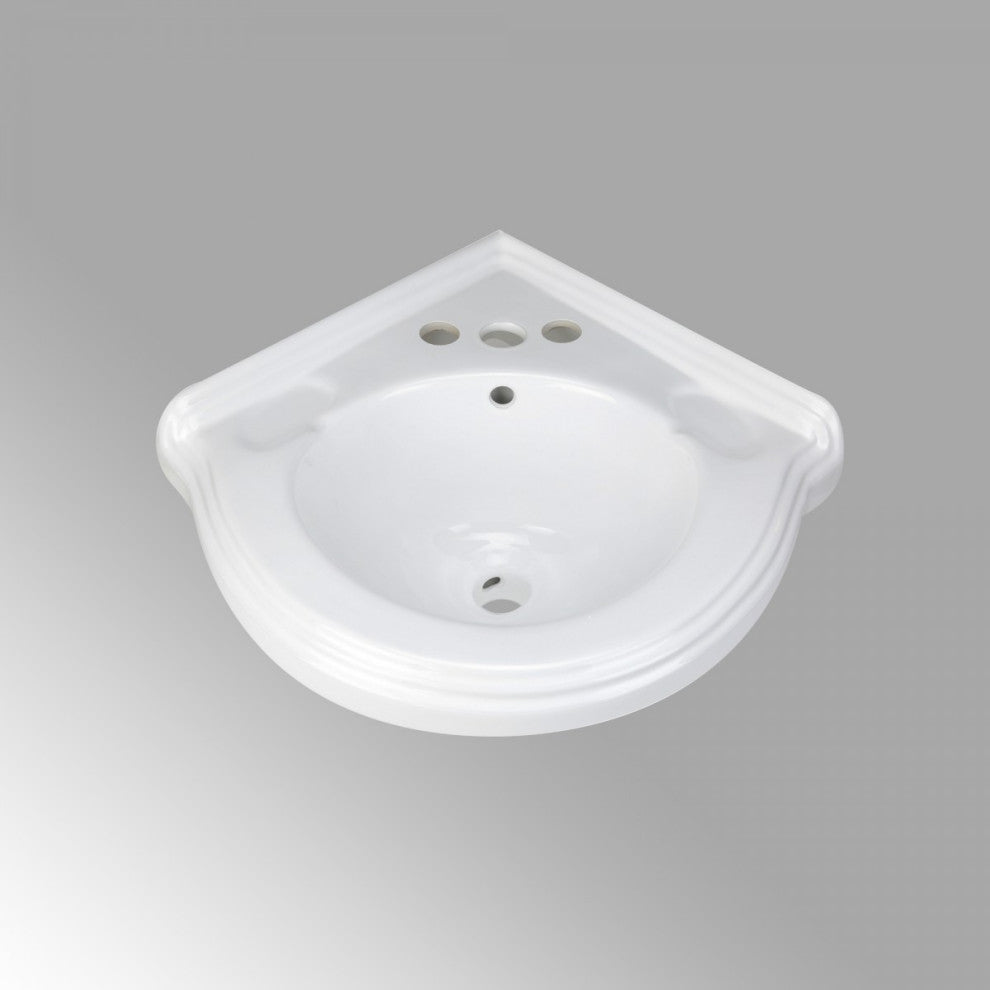 Wall Mount Corner Small Bathroom Sink White Gloss China Portsmouth with Bracket