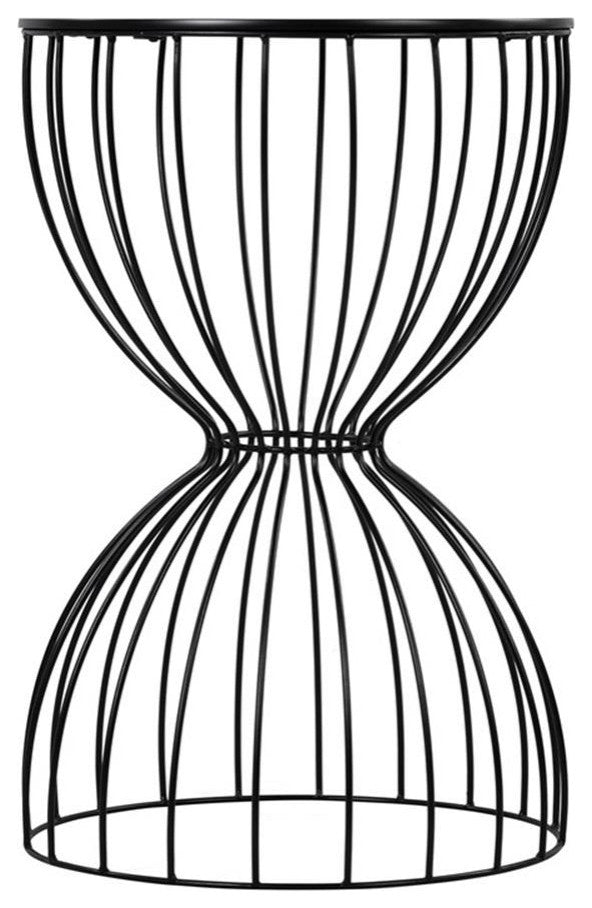 Elle Decor Cami Modern Hourglass End Table with Metal Top for Bedroom Black