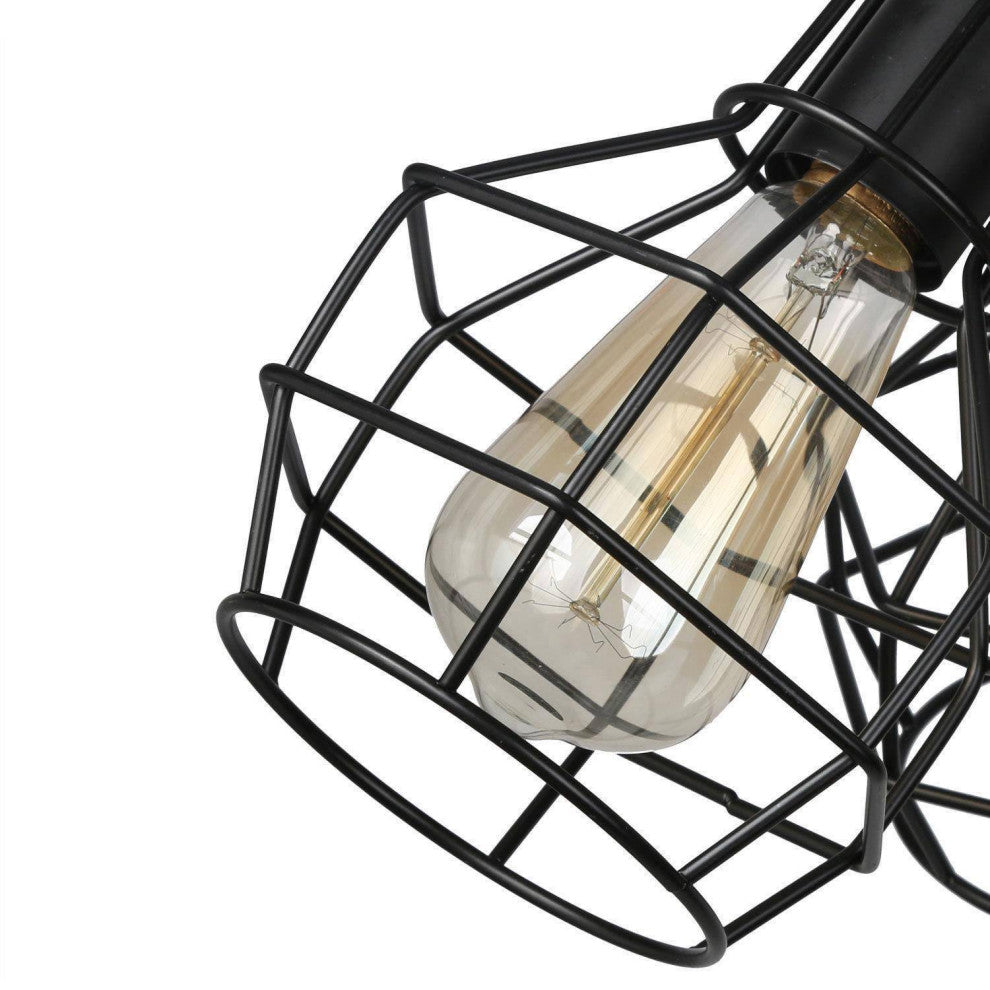 LNC 3-Light Industrial Pull-String Ceiling Lamp, Matte Black