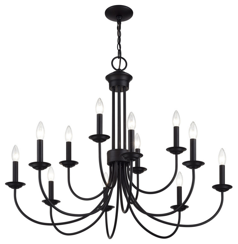 Estate 12-Light Black Large 2-Tier Chandelier