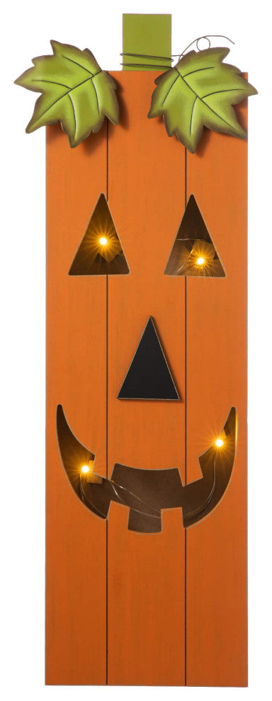30" Height Lighted Halloween Wooden Pumpkin Porch Decor