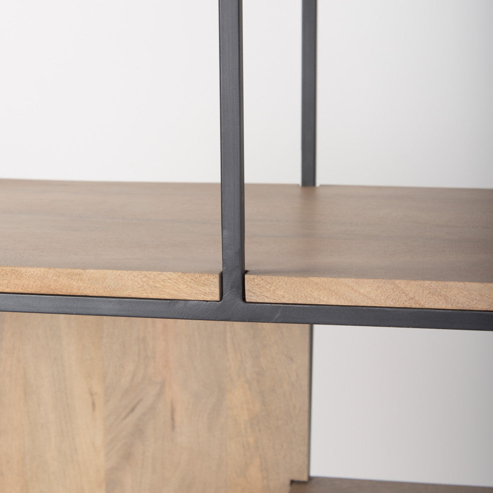 Morris Light Brown Wood With Black Metal Frame 6-Tier Shelving Unit