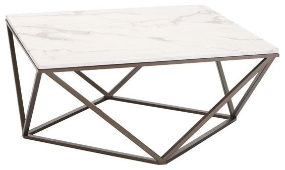 HomeRoots Modern Square White Marble Coffee Table