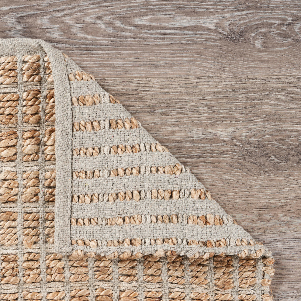 Gray Modern Grid Organic Jute Area Rug, 7'x9'