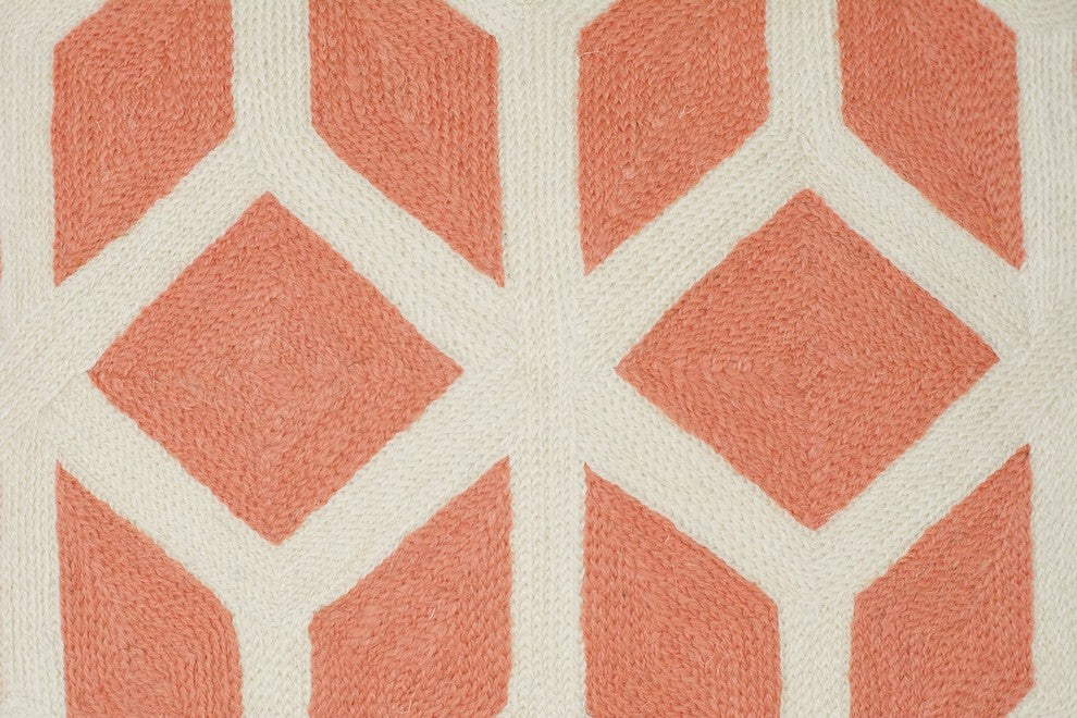 Hand-Embroidered Jaipur Coral Geometric Pillow, Cover Only