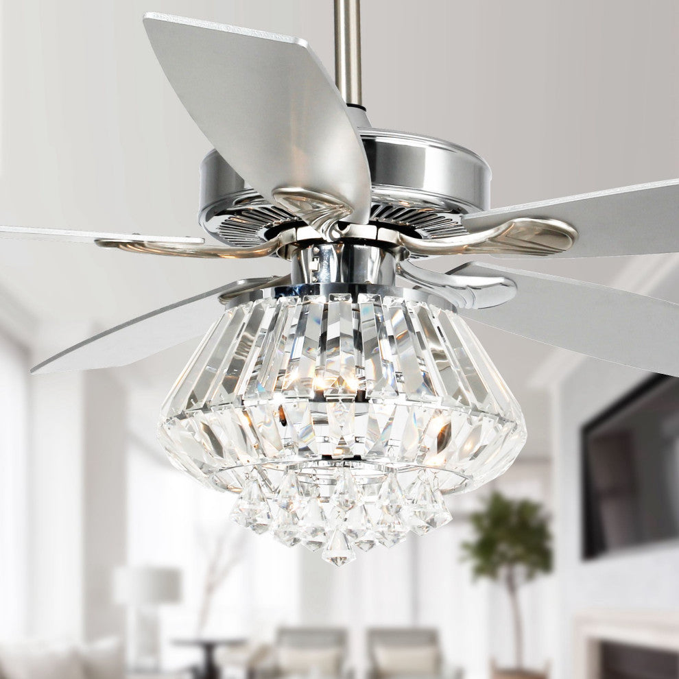 52-In Crystal 5-Blade Ceiling Fan With Light, Remote Control, Chrome