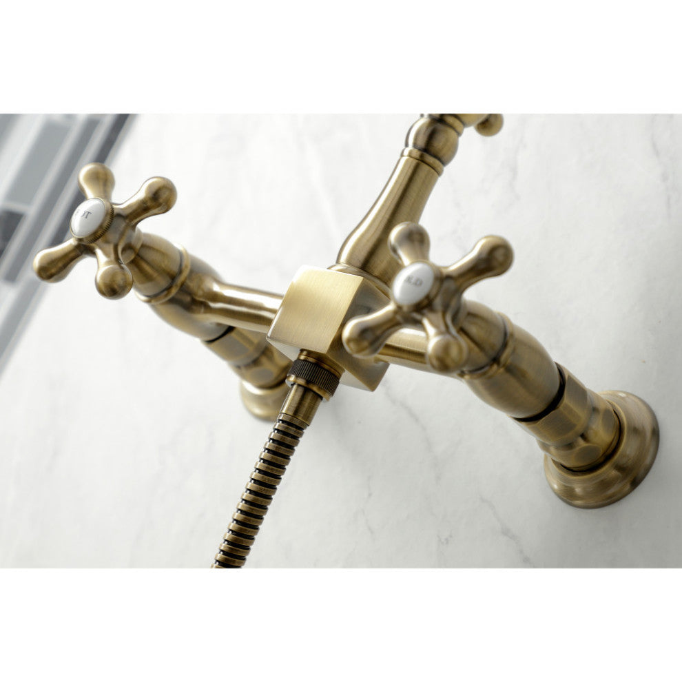 KS126XAXBS-P Heritage Wall Mount Bridge Kitchen Faucet with Brass Sprayer, Antiq
