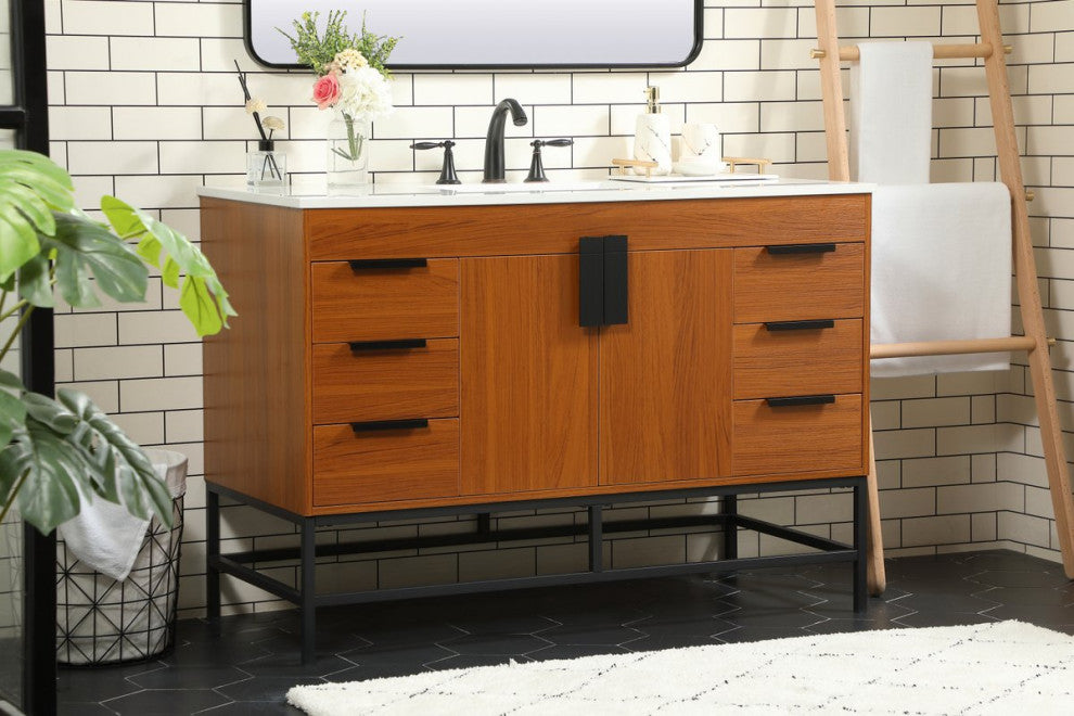Home Living 22" Modern Teak-Light Bathroom Vanity