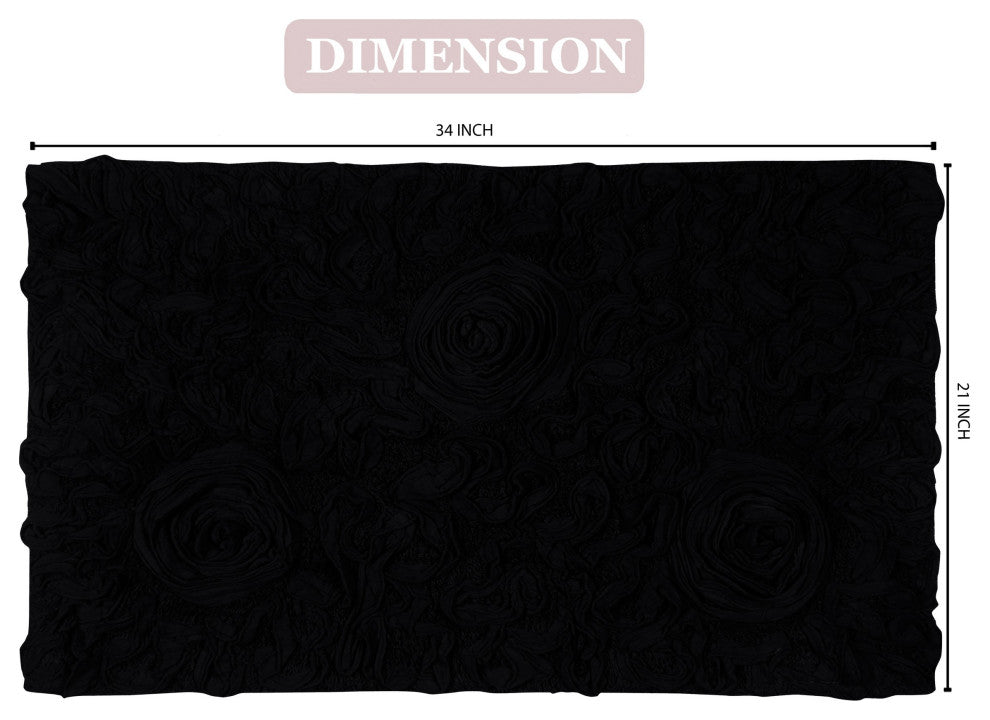 Bell Flower Collection Cotton Bath Rug, 21"x34", Black