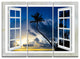 "Window to Beach With Coconut Palms" Metal Wall Art, 3 Panels, 36"x28"