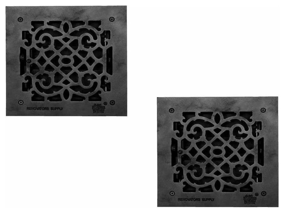 Black Floor Air Vent Heat Register with Aluminum Upscale Design 8" x 8" Set of 2