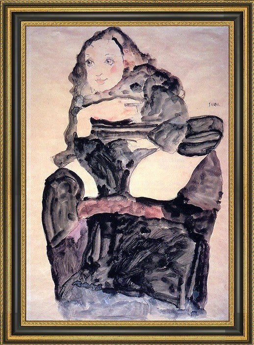 Egon Schiele Seated Girl Raised Left Leg