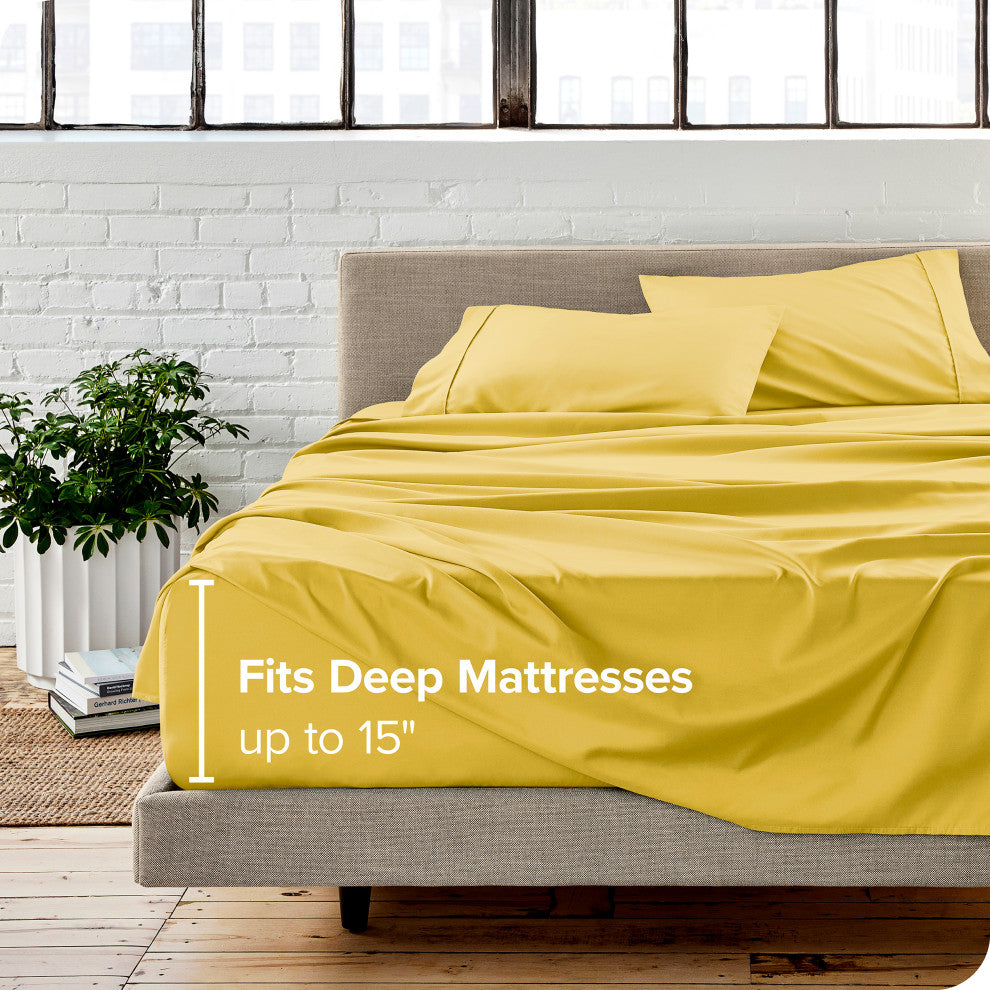 Bare Home Twin XL 1800 Microfiber Sheet Set, Lemon Drop