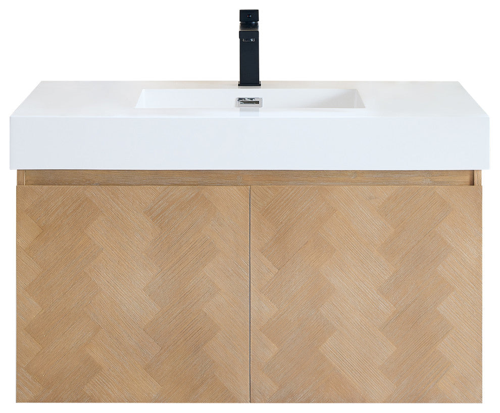 Siena Wall-mounted Single Bath Vanity, Light Brown, 36inch, No Mirror