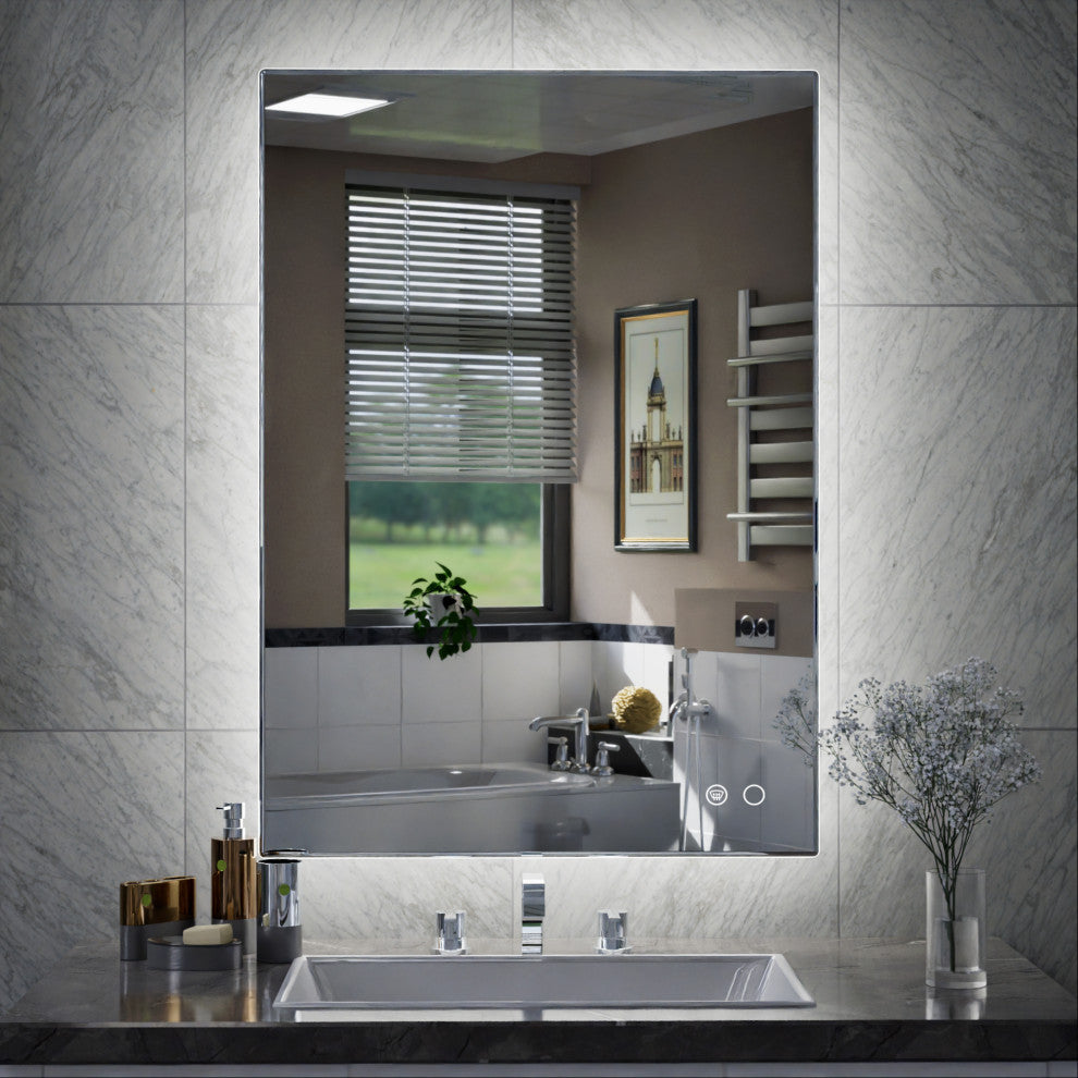 Backlit LED Mirror for Bathroom, Anti-Fog Dimmable, Silver, 20x28