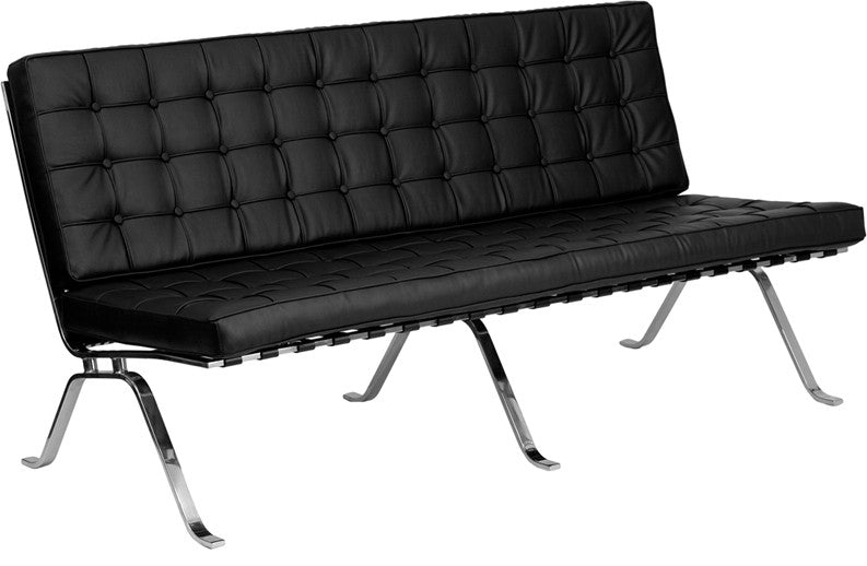Beautiful Black Leather Sofa with Curved Legs