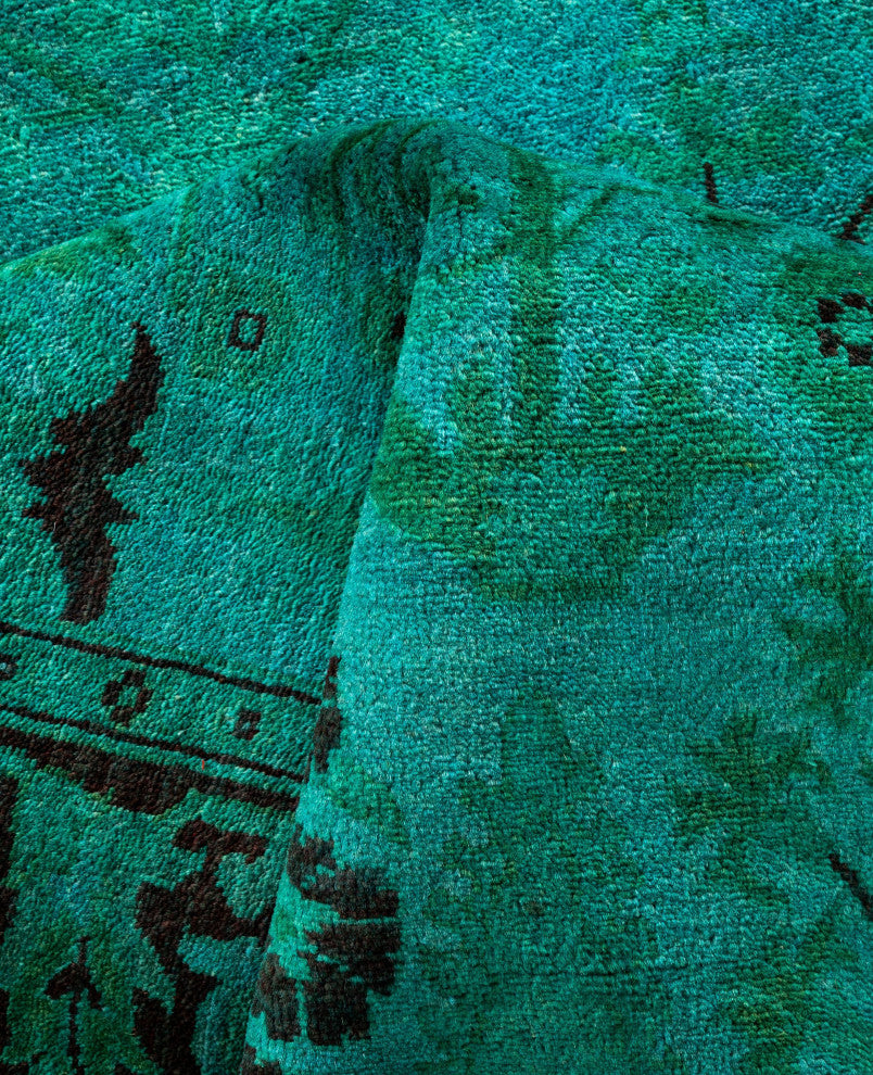 Overdyed One-of-a-Kind Hand-Knotted Area Rug Green, 4' 2" x 6' 3"