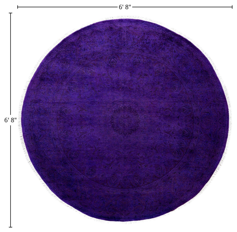 Overdyed One-of-a-Kind Hand-Knotted Area Rug Purple, 6' 8" x 6' 8"