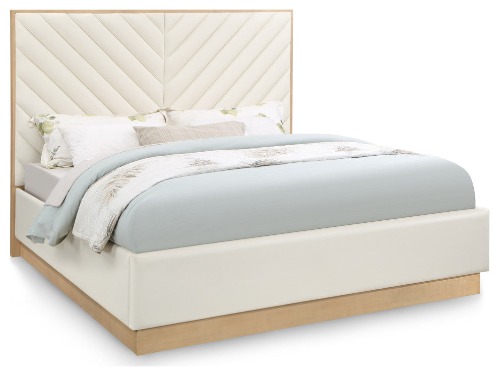 Casa Black Faux Leather King Bed, Cream, Queen