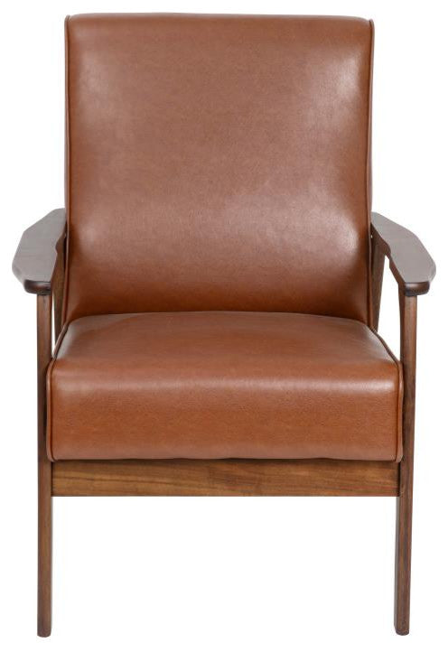 Langston Commercial Grade Upholstered Mid Century Modern Arm Chair, Cognac Leath