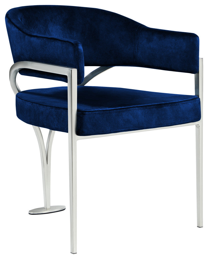 Madelyn Upholstered Dining Chair, Set of 2, Navy, Velvet, Silver Finish
