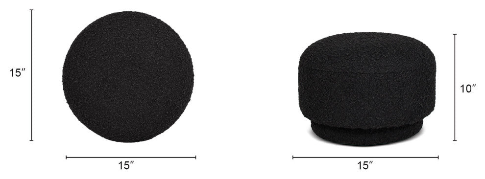 Fuji 15" Mushroom Footstool Ottoman, Ebony Black Boucle