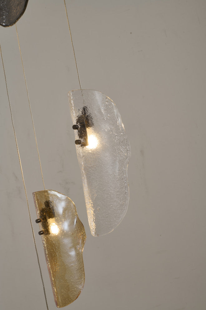 12-Light Black Chandelier With Clear, Smoke, And Amber Glass Accents