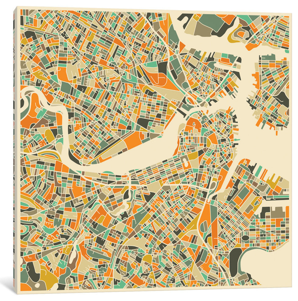 "Abstract City Map of Boston" by Jazzberry Blue, 37x37x1.5