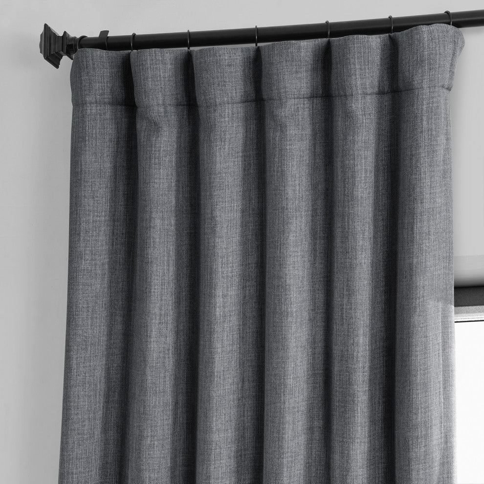Faux Linen Darkening Curtain Single Panel, Dark Gravel, 50"x96"