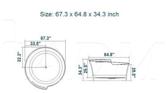 ADM Circular Freestanding Bathtub, Glossy White, 67.3"