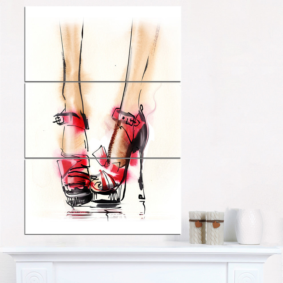 "High Heel Fashion Shoes" Digital Glossy Metal Wall Art, 3 Panels, 28"x36"