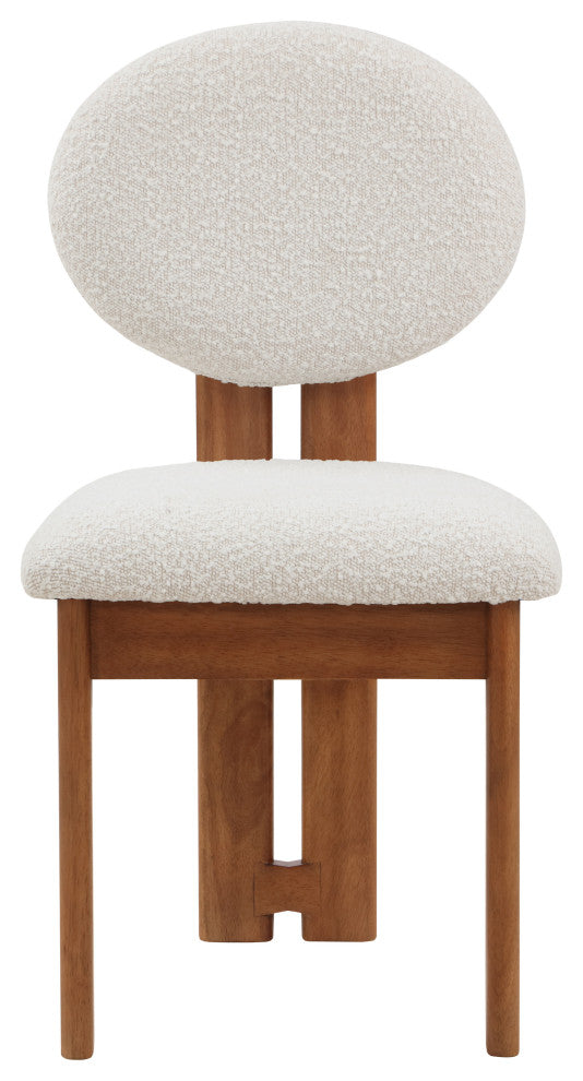 Napa Boucle Fabric Dining Chair, Set of 2, Cream, Walnut Finish