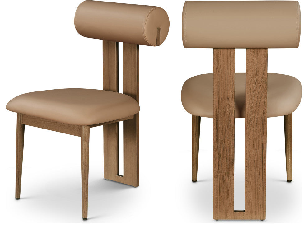 Dario Upholstered Dining Chair, Set of 2, Tan, Vegan Leather, Walnut Wood Look