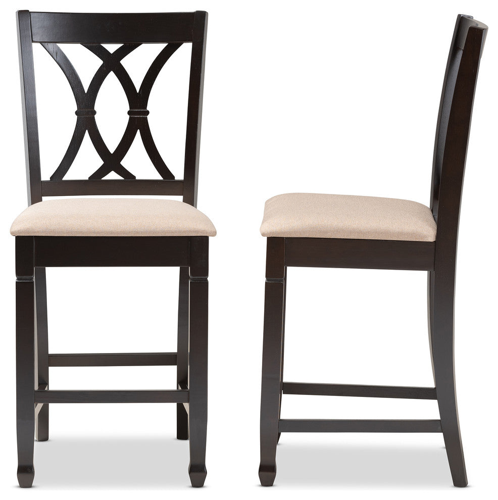 Narelle Sand Fabric Espresso Brown Finish Counter Height Pub Chairs, Set of 2
