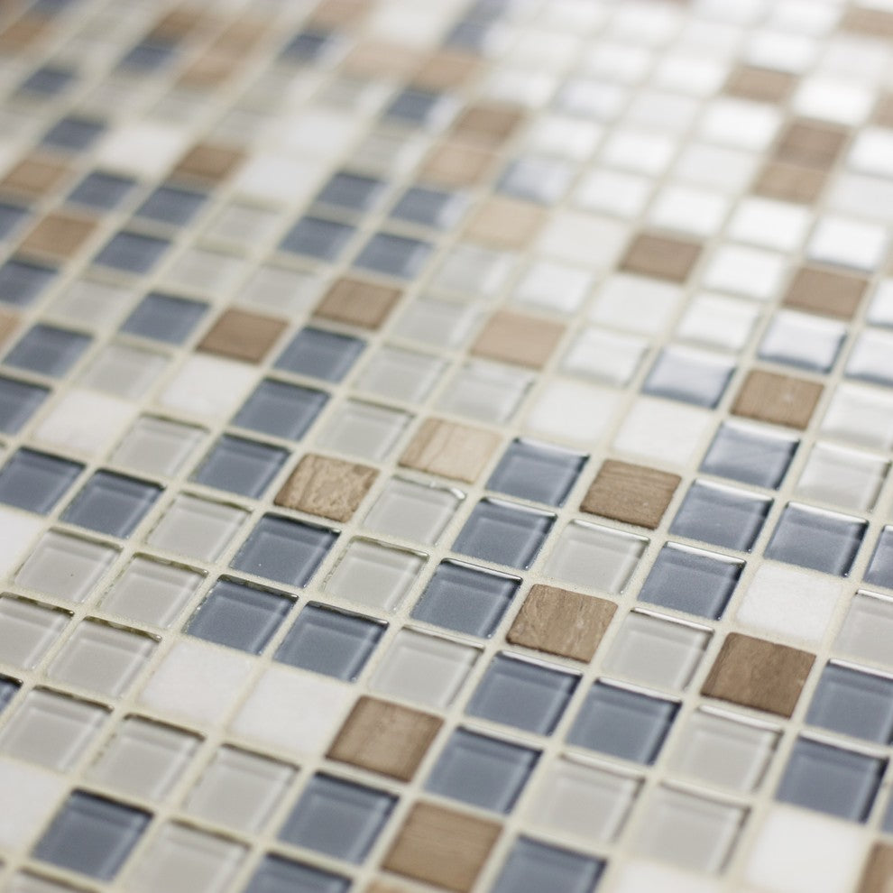 Crystal 15" x 15" Glass and Stone Square Mosaic Tile,Angel Feather, Single Sheet
