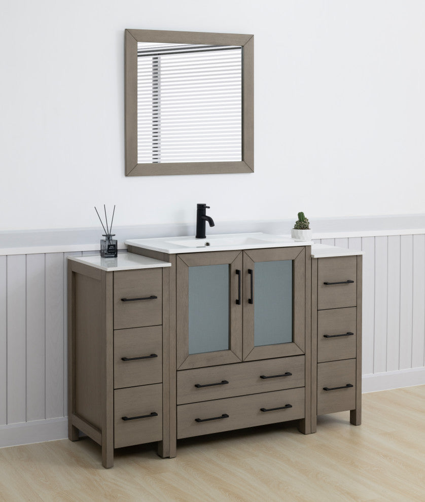 Vanity Art Freestanding Bathroom Vanity Set with Ceramic Top & Mirror