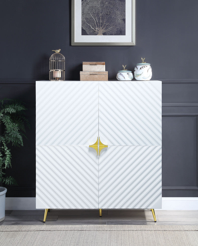 Acme Gaines Accent Cabinet White High Gloss Finish
