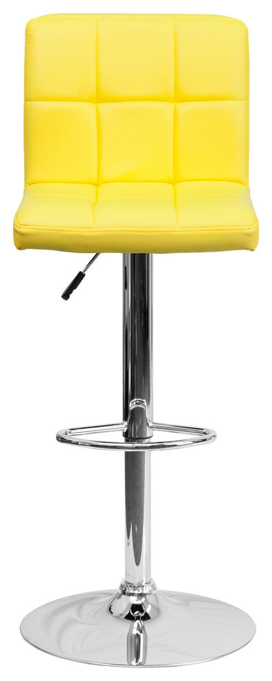 Quilted Vinyl Adjustable Height Barstool With Chrome Base, Yellow