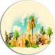 Marakesh Panoramic View, Cityscape Watercolor Disc Metal Wall Art, 11"