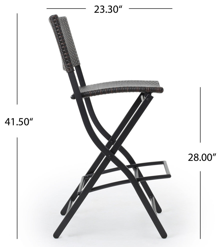 GDF Studio Marinelli Outdoor Multibrown Wicker Bar Stools, Set of 4