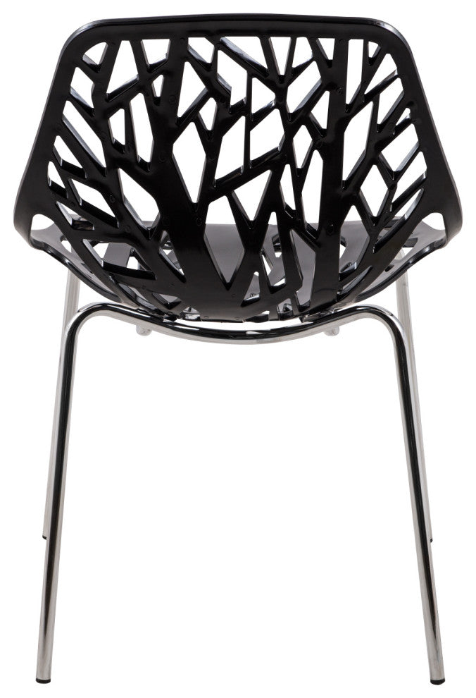 Leisuremod Asbury Plastic Stackable Dining Chair With Chromed Legs, Set of 2, Black