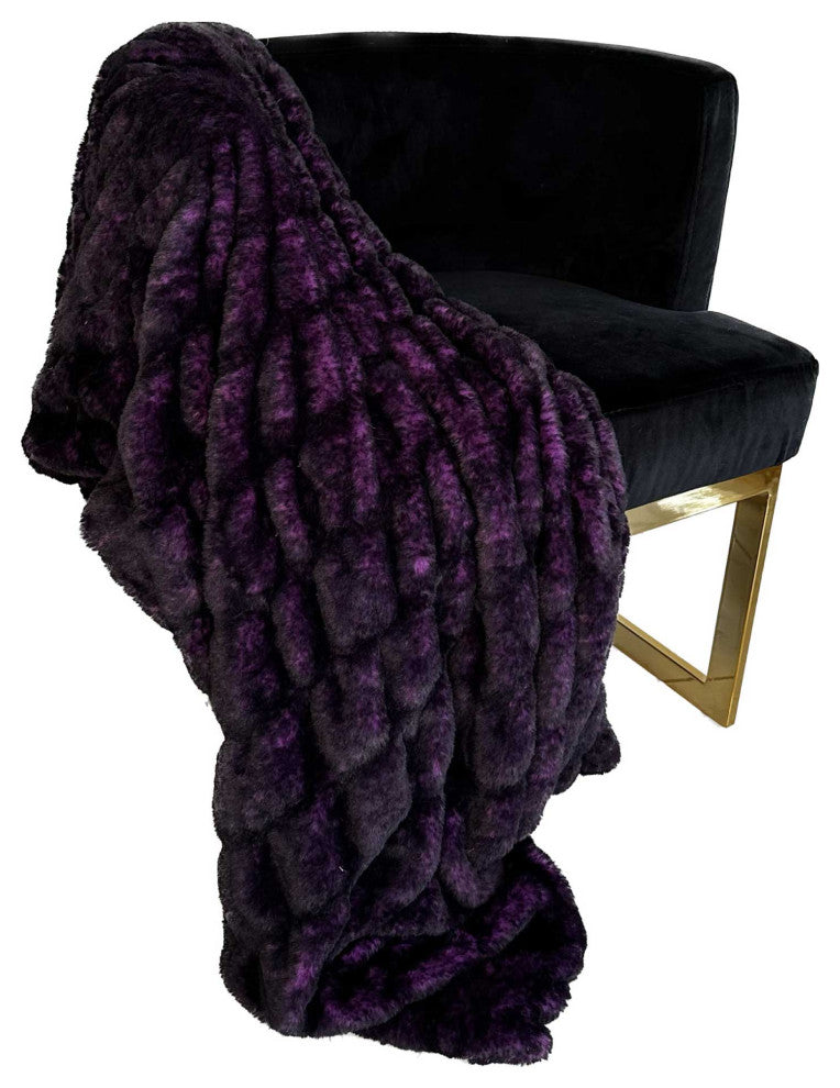 Plutus Purple Plush Pelt Faux Fur Luxury Throw Blanket, 90"L x 90"W Full