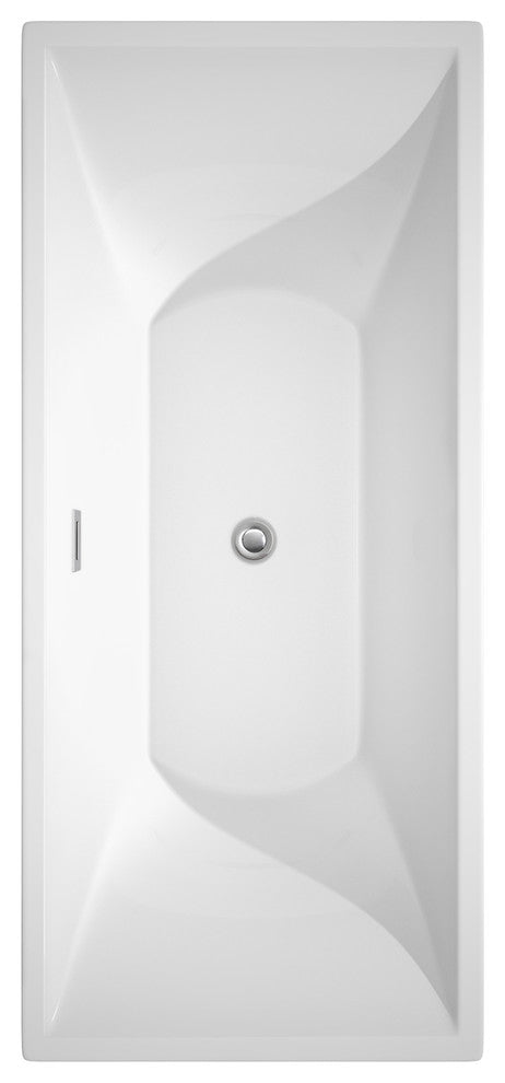 Maryam 71" Freestanding White Bathtub, Polished Chrome Trim