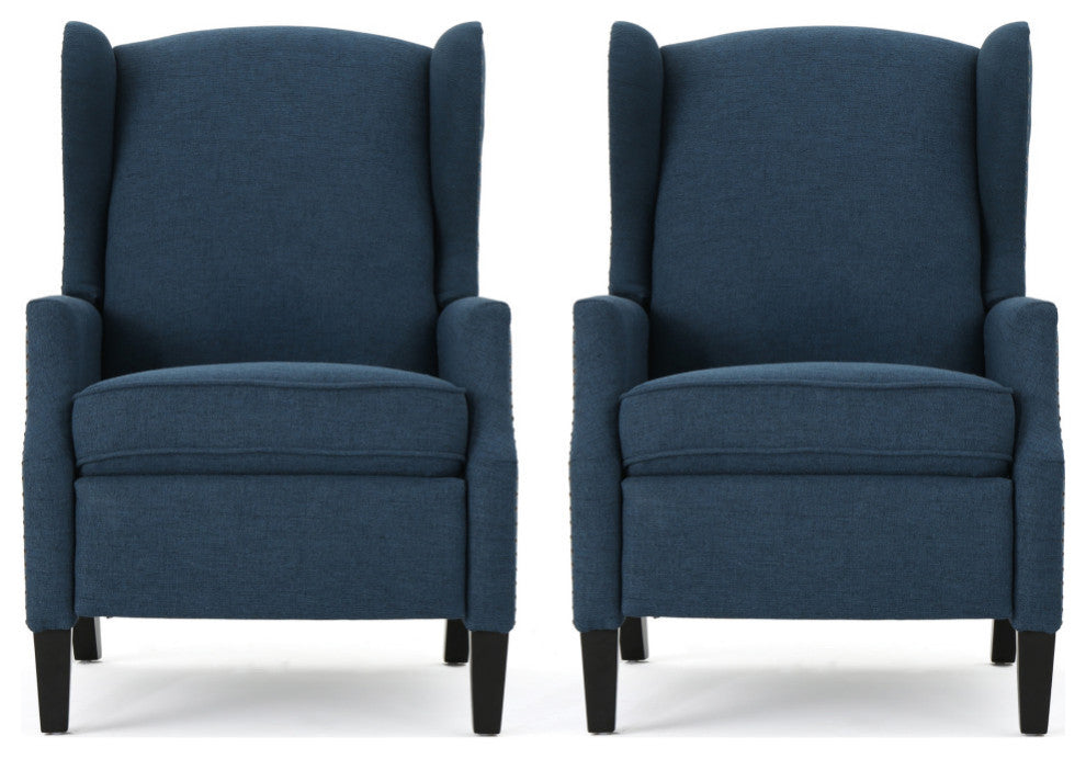GDF Studio Corbin Fabric Recliner, Set of 2, Navy Blue and Dark Brown