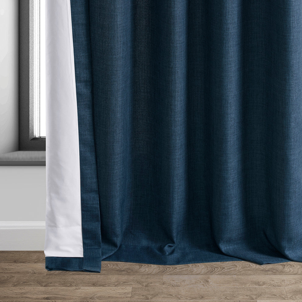 Italian Faux Linen Curtain Single Panel, Sergeants Blue, 50"x120"